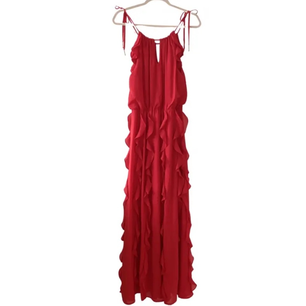 MOON RIVER - Elegant Red Ruffle Maxi Dress. Size Small - Picture 6 of 7